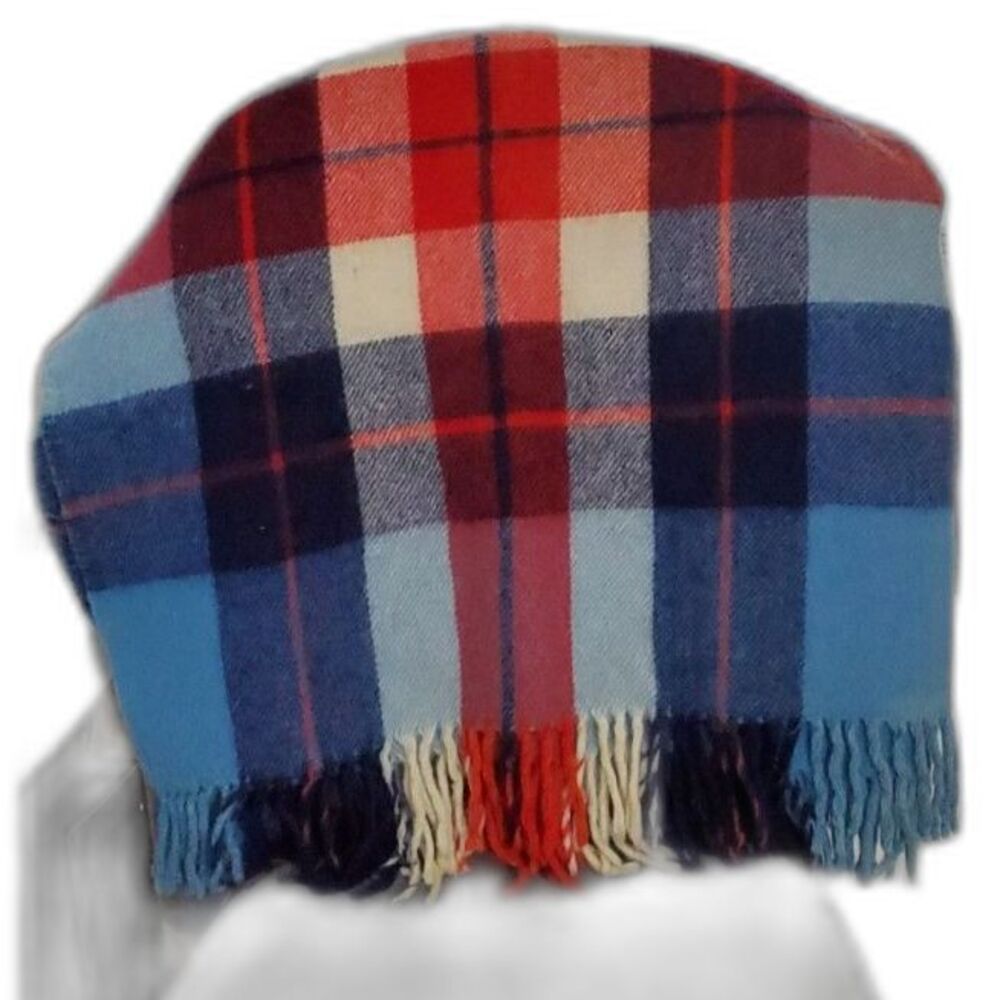 Wool Lap Blanket Blue and Red Plaid, Pinic Blanket, Small Camp Blanket ~Vintage~ - Picture 2 of 3